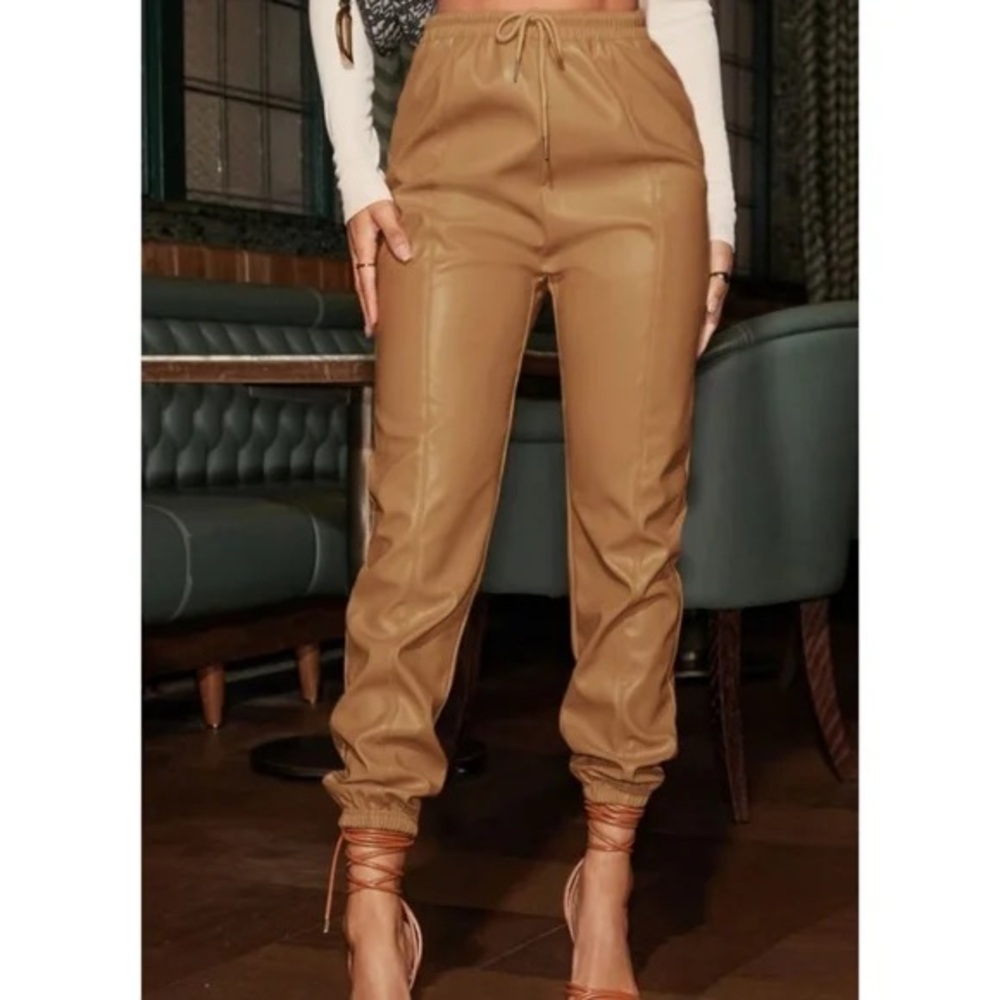 Shein Faux Leather Brown Joggers